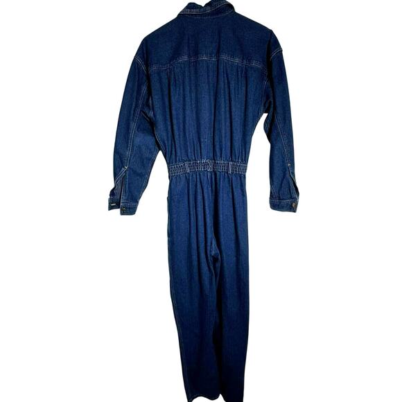 LESLIE FAY Women's 8 Vintage Sport Dark Denim Jumpsuit Jeans Pockets Long Sleeve - Picture 2 of 7